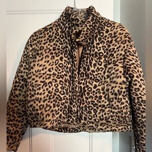 Pink Lily Cropped Animal Print Puffer Jacket size medium, worn once